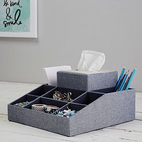 Eight Compartment Fabric Organizer W/ Tissue, Chambray