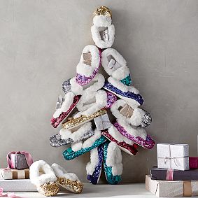 Gold Sequin Faux-Fur Moccasin Slippers