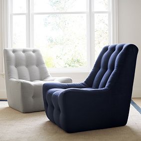 Navy Linen Modern Slipper Chair