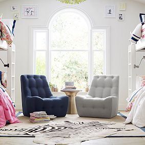 Navy Linen Modern Slipper Chair