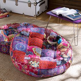 Kantha Cloth Floor Pillow, Warm