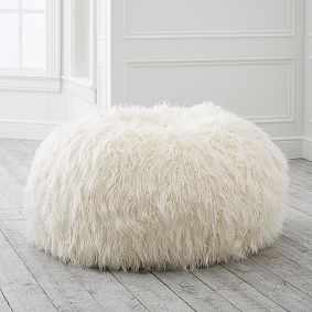 Large Furlicious Ivory Faux-Fur Bean Bag Chair Slipcover