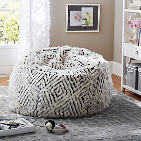Large Espresso Kilim Faux Fur Beanbag