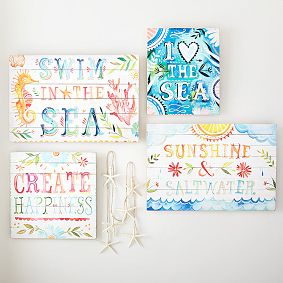 Katie Daisy "Swim In The Sea" Watercolor Art, 36"x24"