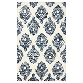 Blockprint Floral Wool Rug, 5x8
