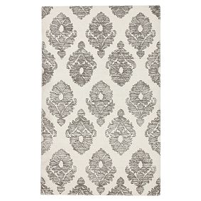 Blockprint Floral Wool Rug, 5x8