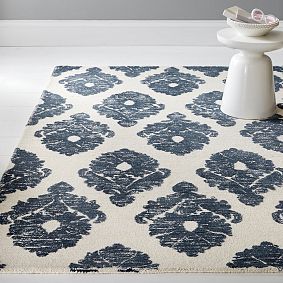 Blockprint Floral Wool Rug, 5x8