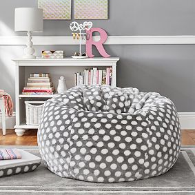 Large Gray Dot Faux Fur Beanbag