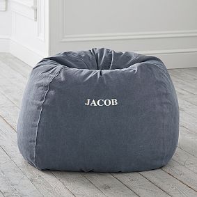 Large Enzyme Washed Canvas Storm Blue Bean Bag Chair Slipcover