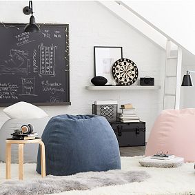 Large Enzyme Washed Canvas Storm Blue Bean Bag Chair Slipcover