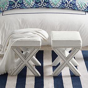 Studded X-Frame Ottoman Stool