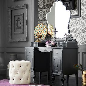 Ivory Tufted Velvet Stool