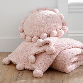Cozy Pom Sherpa Throw &amp; Pillow Gift Set