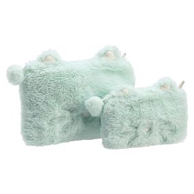 Cozy Lux Faux Fur Mint Cat Beauty Pouches, Set of 2
