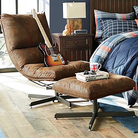 Denim Maverick Swivel Lounge Chair &amp; Ottoman