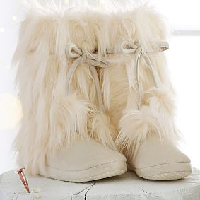 Winter Fox Pom-Pom Tie Faux-Fur Booties