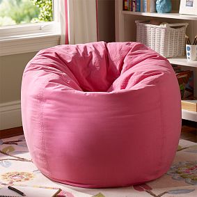Large Bright Pink Washed Twill Bean Bag Chair Slipcover