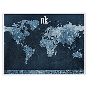 Indigo World Map Personalized Desk Mat