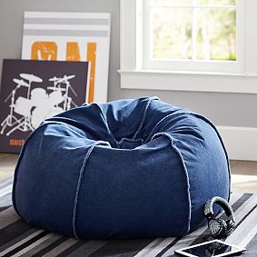 Large Indigo Frayed Edge Beanbag