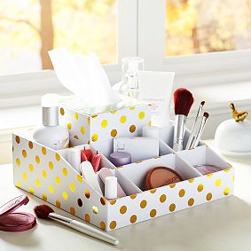 Jane Beauty Collection, 9 Compartment Organizer, Gold Dot