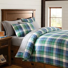 Field House Plaid Duvet Cover, Blue/Green