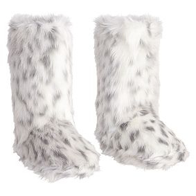 Faux Fur Booties, Gray Leopard