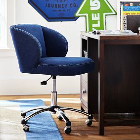 Washed Denim Wingback Swivel Desk Chair