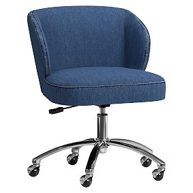 Washed Denim Wingback Swivel Desk Chair