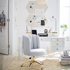 Lustre Velvet Silver Channel Stitch Swivel Desk Chair