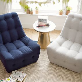 Navy Linen Modern Slipper Chair
