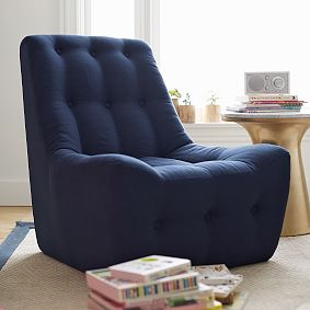 Navy Linen Modern Slipper Chair