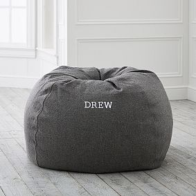 Large Tweed Charcoal Bean Bag Chair
