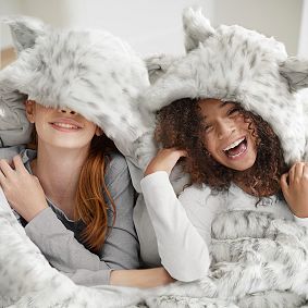 Gray Leopard Faux-Fur Hooded Sleeping Bag