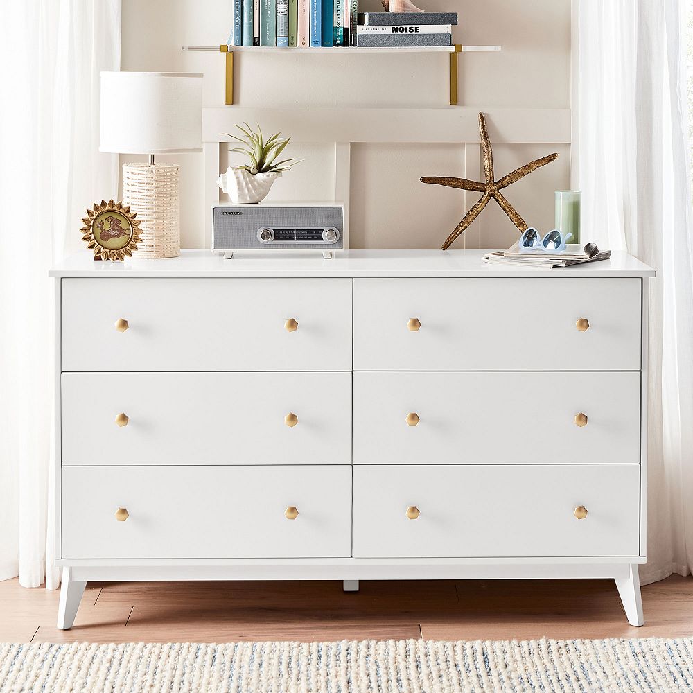 white 6 drawers dresser Storkcraft Modern Drawer Double Dresser, White/Vintage Driftwood Grooved Wood Compositeen panels are designed to stay in place so you can effortlessly snap them together and then move on with your day Dateland 6 - Drawer Dresser