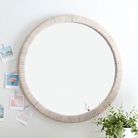 Whitewash Coastal Rattan Round Mirror (30")