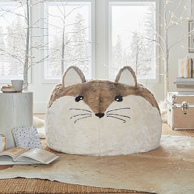 Large Fox Faux-Fur Critter Bean Bag Chair