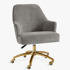 Distressed Velvet Pleated Swivel Desk Chair - Metal