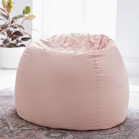 Large Chenille Plain Weave Washed Blush Bean Bag Chair
