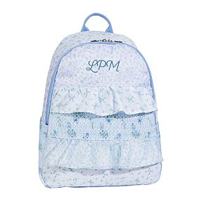 Colby LoveShackFancy Prairie Blue Ditsy Ruffle Backpack, Large