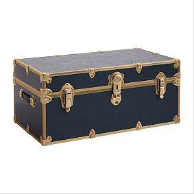 Open Box: Faux Leather Standard Dorm Trunk (32") - Regatta, Rubbed Brass Trim