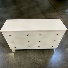 Open Box: Keaton 6-Drawer Wide Dresser (56"W x 19"D) - Simply White, Gold