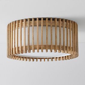 Open Box: Blaine Wooden Drum Flush Mount (17") - Natural