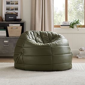 Large Forest Green Puffer Bean Bag Chair Slipcover Only
