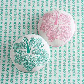 Pink Palm Puff Hibiscus Round Pillow