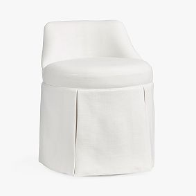 Open Box: Kennedy Pleated Swivel Vanity Stool - Performance Linen Blend White