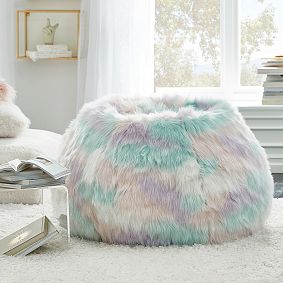 Large Unicorn Faux Fur Bean Bag Chair Slipcover Only