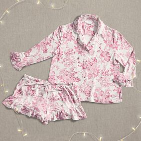 LoveShackFancy Garden Damask Ruffle Short Bamboo Viscose Pajama Set