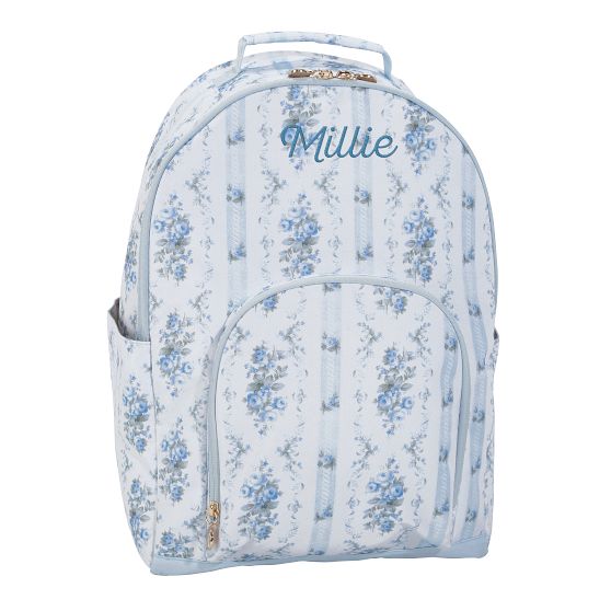 White & Navy Floral Heart  Backpack Blue and Red Heart Pattern Together With Flowers - Backpack  main image 2