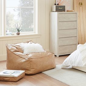 Large Faux Leather Cream Modern Bean Bag Lounger