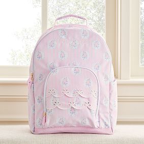 Gear-Up Pink Floral Pinstripes Large Backpack and Lunch Box Bundle, Set of 2